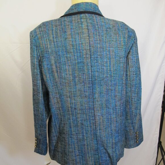 Brownstone Studio silk-blend blue plaid blazer with black trim – never worn 18P - Picture 2 of 7